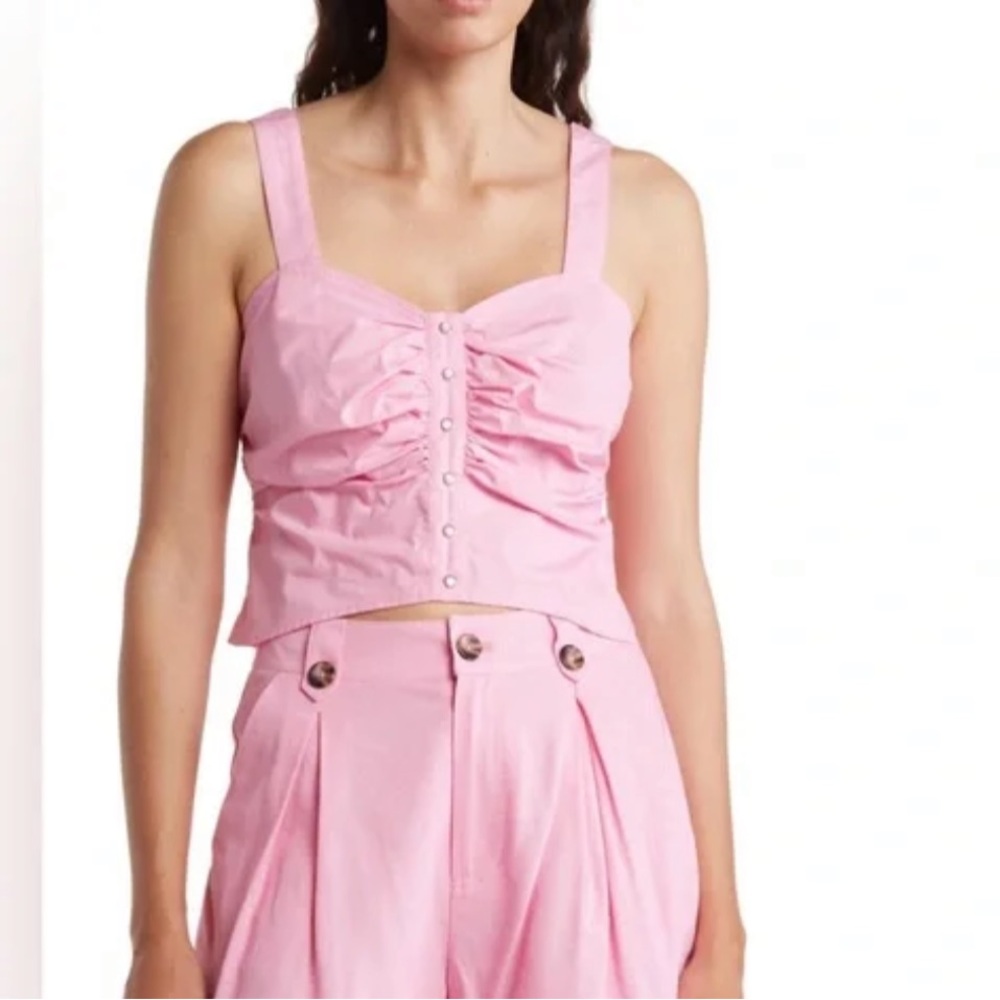 BCBG Generation Ruched Crop Tank Top Women’s Large Pink Feminine Summer